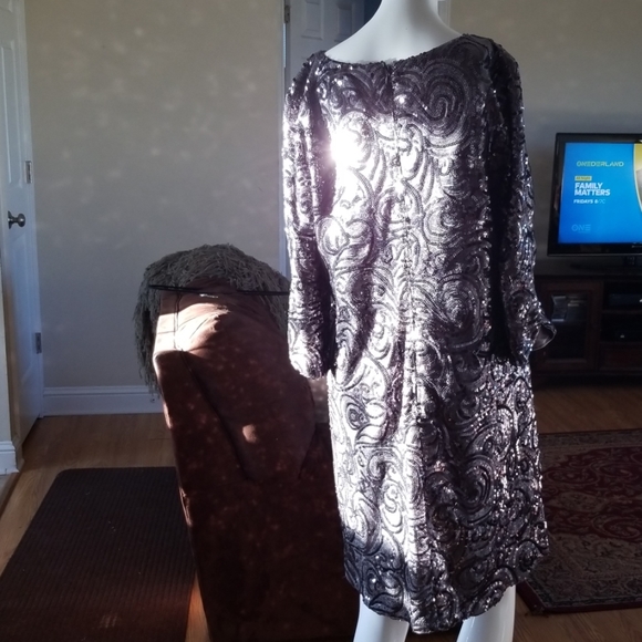 Luxology Sequin Shift Dress (Charcoal) - Picture 3 of 3